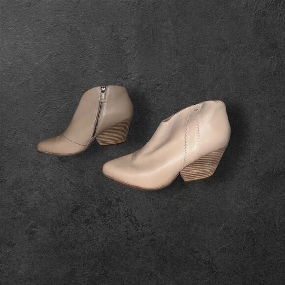 Eileen Fisher Trail Bootie Cream Leather Ankle Boots Size 11 Stacked Heel - Picture 3 of 6